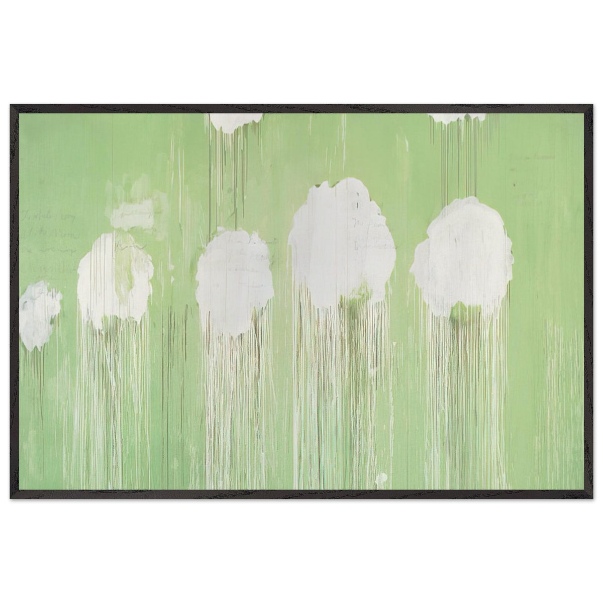 Untitled (Peony Blossom Painting) by Cy Twombly framed art print; featuring delicate white peony blossoms against a soft, luminous green background; size 70 × 100 cm (28 × 40 in); white frame.