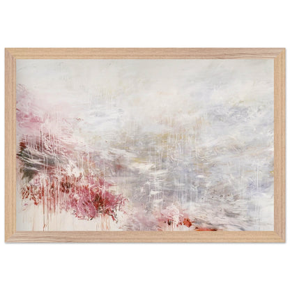 Hero and Leander (To Christopher Marlowe) [Rome] by Cy Twombly framed art print; featuring delicate washes of white, soft pink, dusty rose, and muted gray; size 800 × 1200 mm (32 × 48 in); wood frame.
