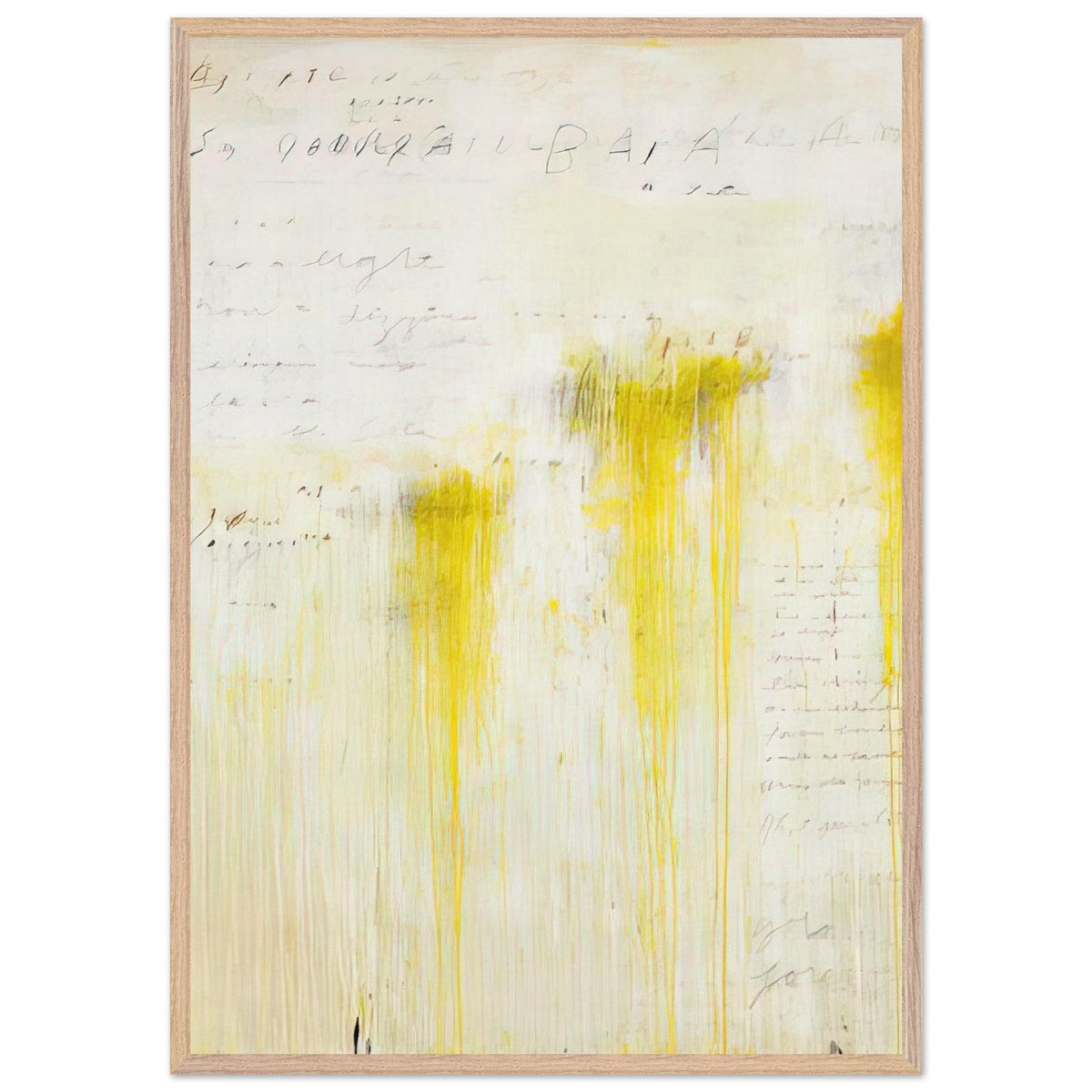 Quattro Stagioni II. Estate by Cy Twombly, framed art print, luminous yellow washes, subtle orange details, 60x80 cm (24x32 in), white frame
