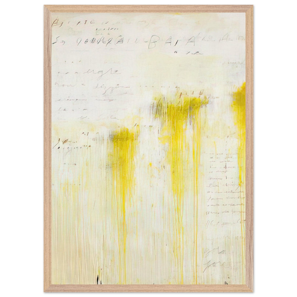 Quattro Stagioni II. Estate by Cy Twombly, framed art print, luminous yellow washes, subtle orange details, 70x100 cm (28x40 in), wood frame