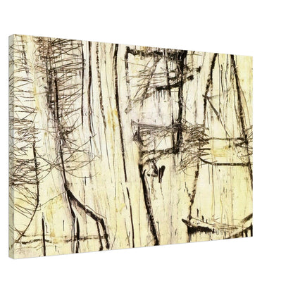 Tiznit by Cy Twombly canvas print, 60 × 90 cm / 24 × 36 in: a warm ivory background layered with intricate black lines, angular gestures, crosshatched marks….