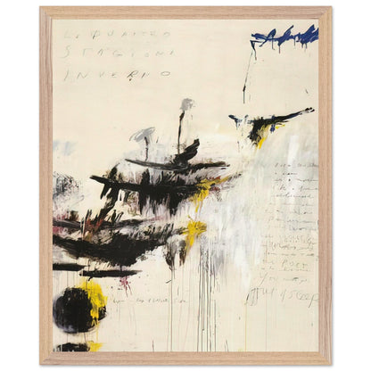 Quattro Stagioni I. Inverno by Cy Twombly, framed art print, bold black brushstrokes, flowing paint drips, 50x70 cm (20x28 in), wood frame