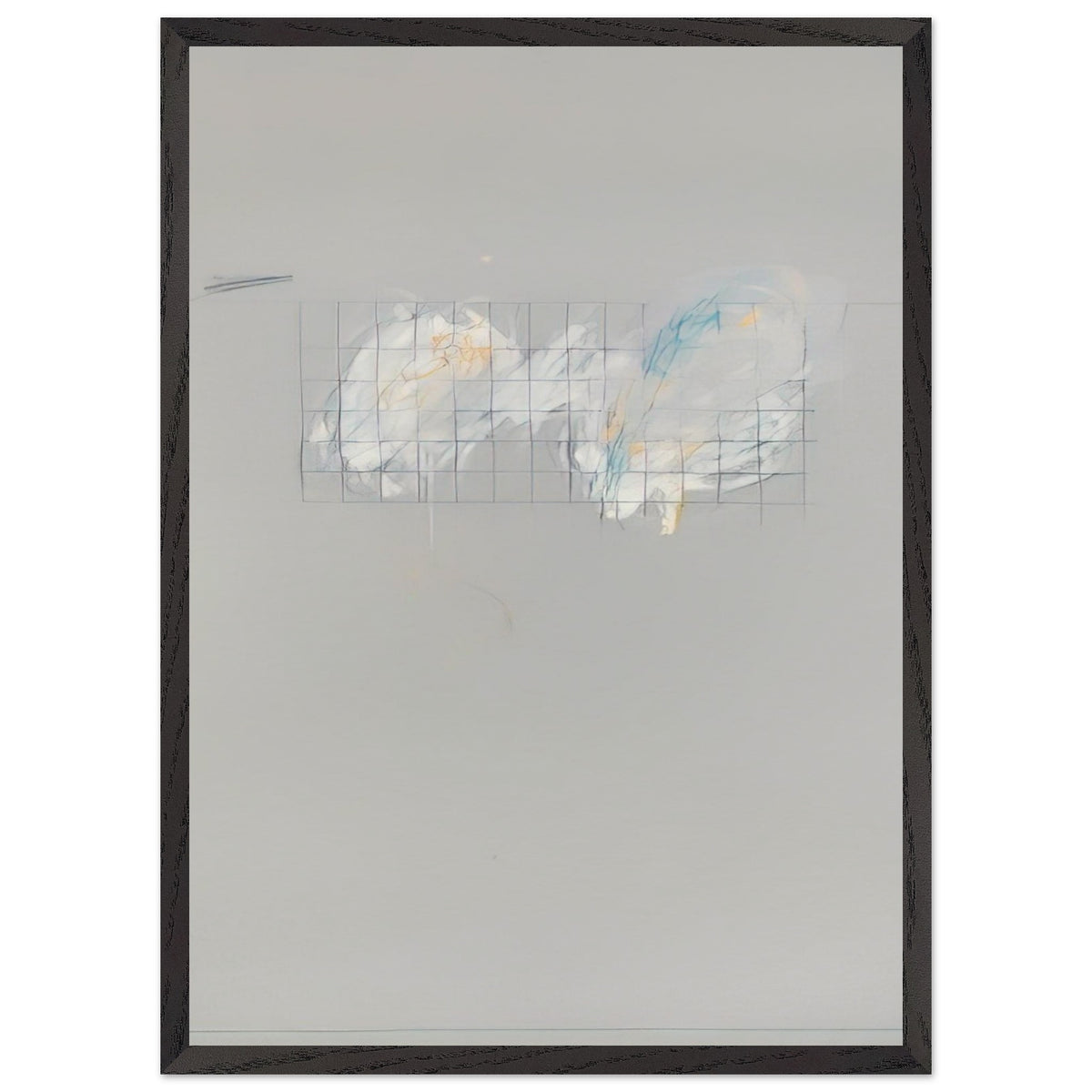 Nine Discourses on Commodus, Part I by Cy Twombly, framed art print, 70x100 cm / 28x40″, White frame; a muted gray background, a delicate grid of intersecting lines