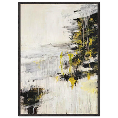 Quattro Stagioni II. Inverno by Cy Twombly, framed art print, bold black brushstrokes, flowing white and gray paint, 27x35 cm (11x14 in), white frame