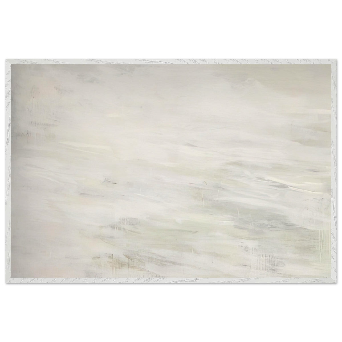 Hero and Leandro (A Painting in Four Parts) Part III by Cy Twombly framed art print; featuring expansive ivory and white tones, delicate pale gray marks, subtle beige shades; size 28 × 43 cm (11 × 17 in); black frame.