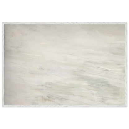 Hero and Leandro (A Painting in Four Parts) Part III by Cy Twombly framed art print; featuring expansive ivory and white tones, delicate pale gray marks, subtle beige shades; size 28 × 43 cm (11 × 17 in); black frame.