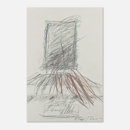 Untitled Abstract Drawing by Cy Twombly, poster; overlapping graphite lines, spontaneous scribbles, and sweeping gestures in subtle shades of gray, black, and muted reddish brown