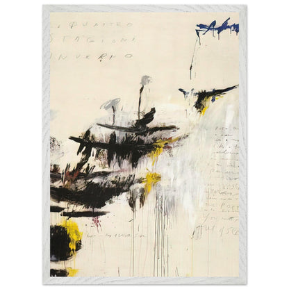 Quattro Stagioni I. Inverno by Cy Twombly, framed art print, bold black brushstrokes, flowing paint drips, 70x100 cm (28x40 in), wood frame