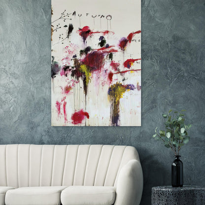 Quattro Stagioni II. Autunno by Cy Twombly, poster, energetic red and crimson brushstrokes, rich purple and burgundy