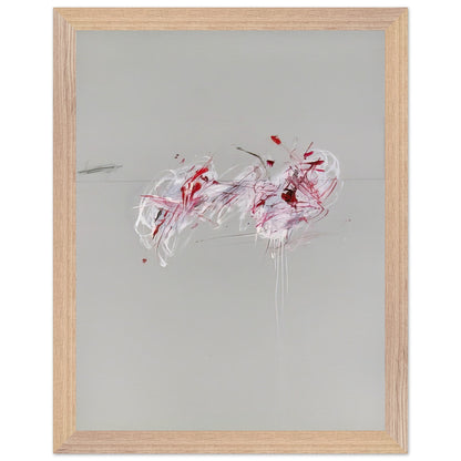 Nine Discourses on Commodus, Part II by Cy Twombly, framed art print, 40x50 cm / 16x20″, Black frame; a restrained gray background, expressive red and crimson forms