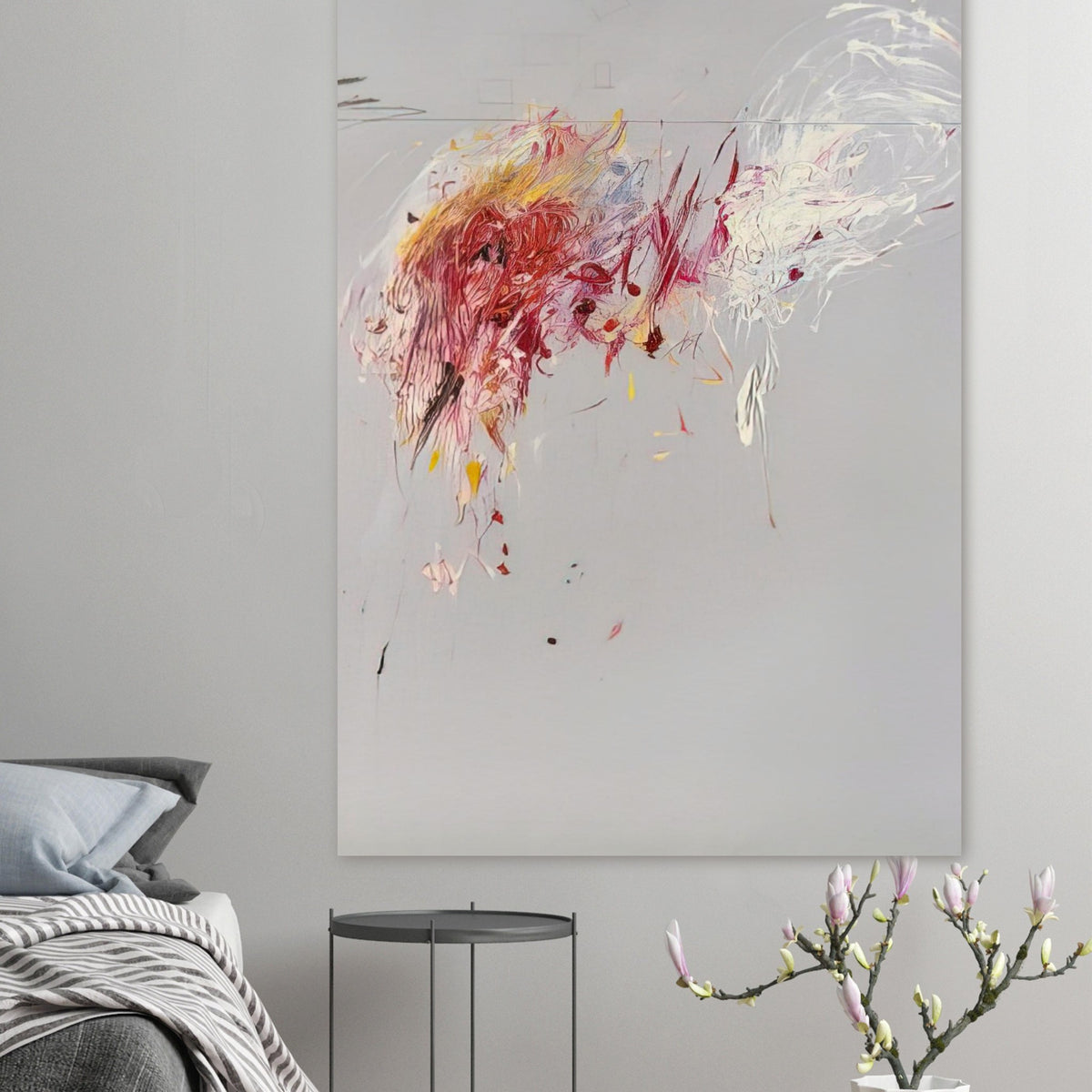 Nine Discourses on Commodus, Part V by Cy Twombly, poster, muted gray background, delicate white brushstrokes