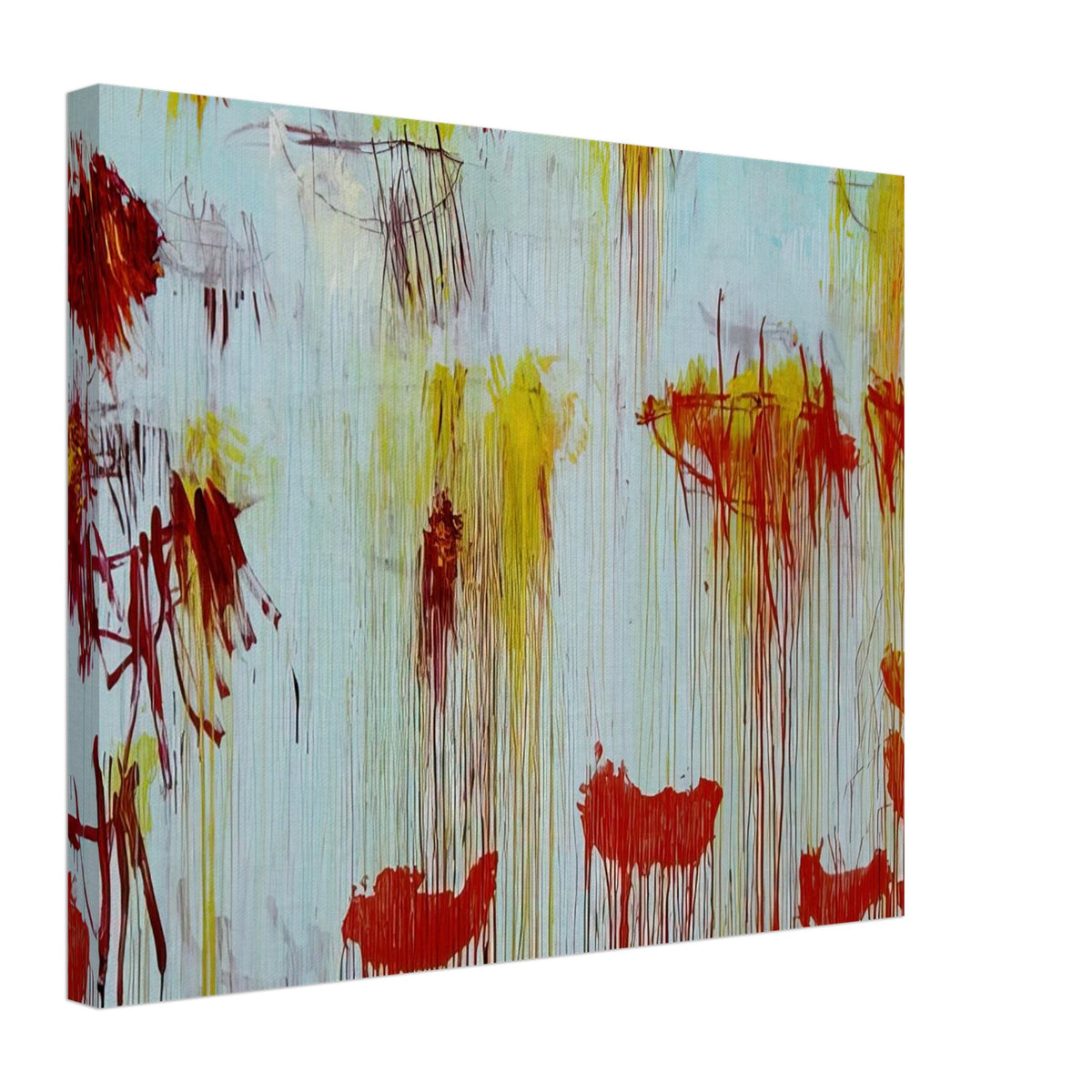 Lepanto, Part XI by Cy Twombly canvas print, 60 × 90 cm / 24 × 36 in: This striking composition features a pale turquoise background layered with vivid yellow, golden ochre….