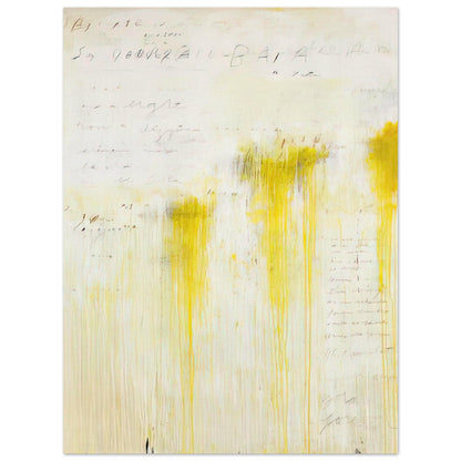 Quattro Stagioni II. Estate by Cy Twombly, poster, luminous yellow washes, flowing vertical paint drips, 27x35 cm (11x14 in)
