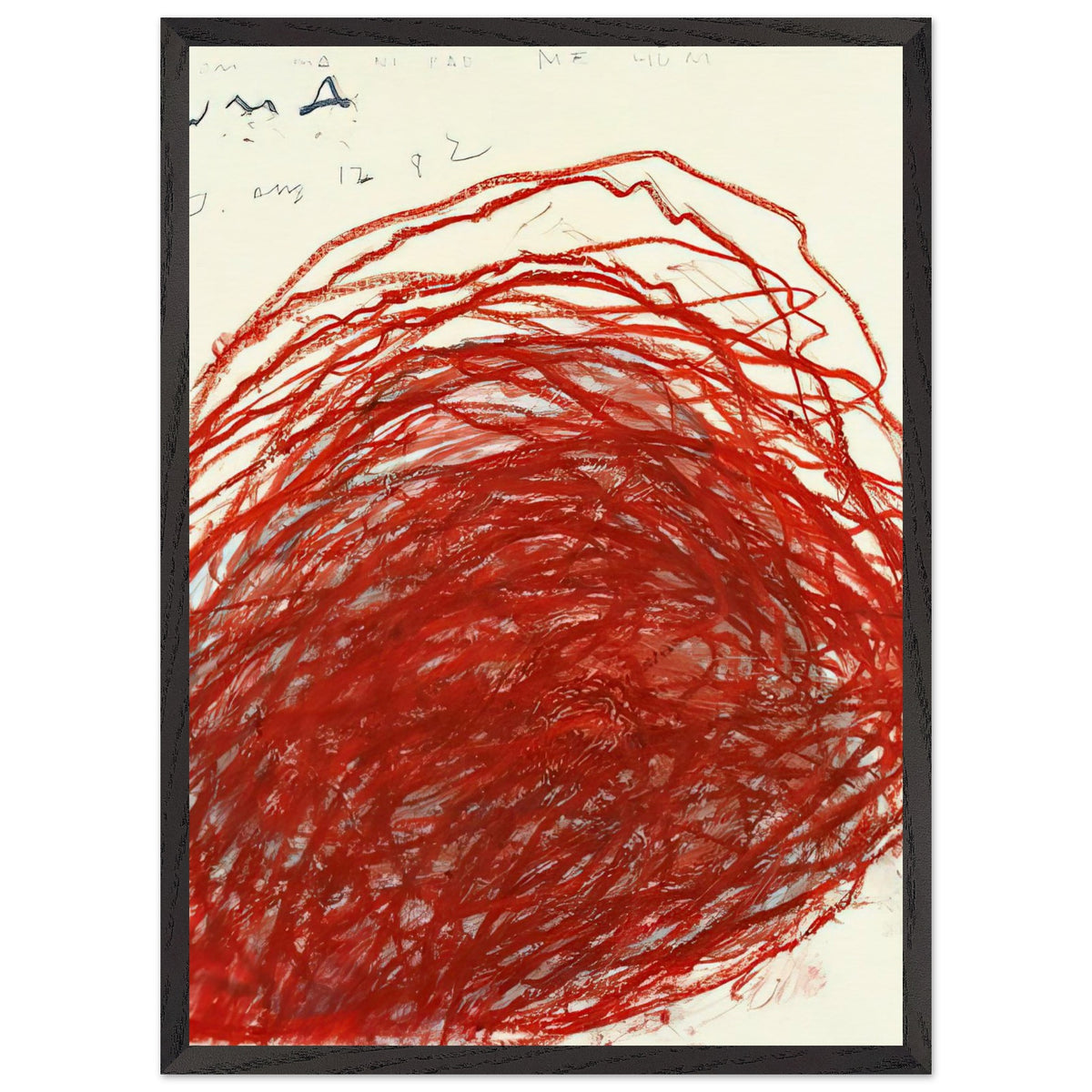 Suma by Cy Twombly, framed art print, sweeping red and crimson lines that overlap and curve across a warm, 40x50 cm (16x20 in), wood frame
