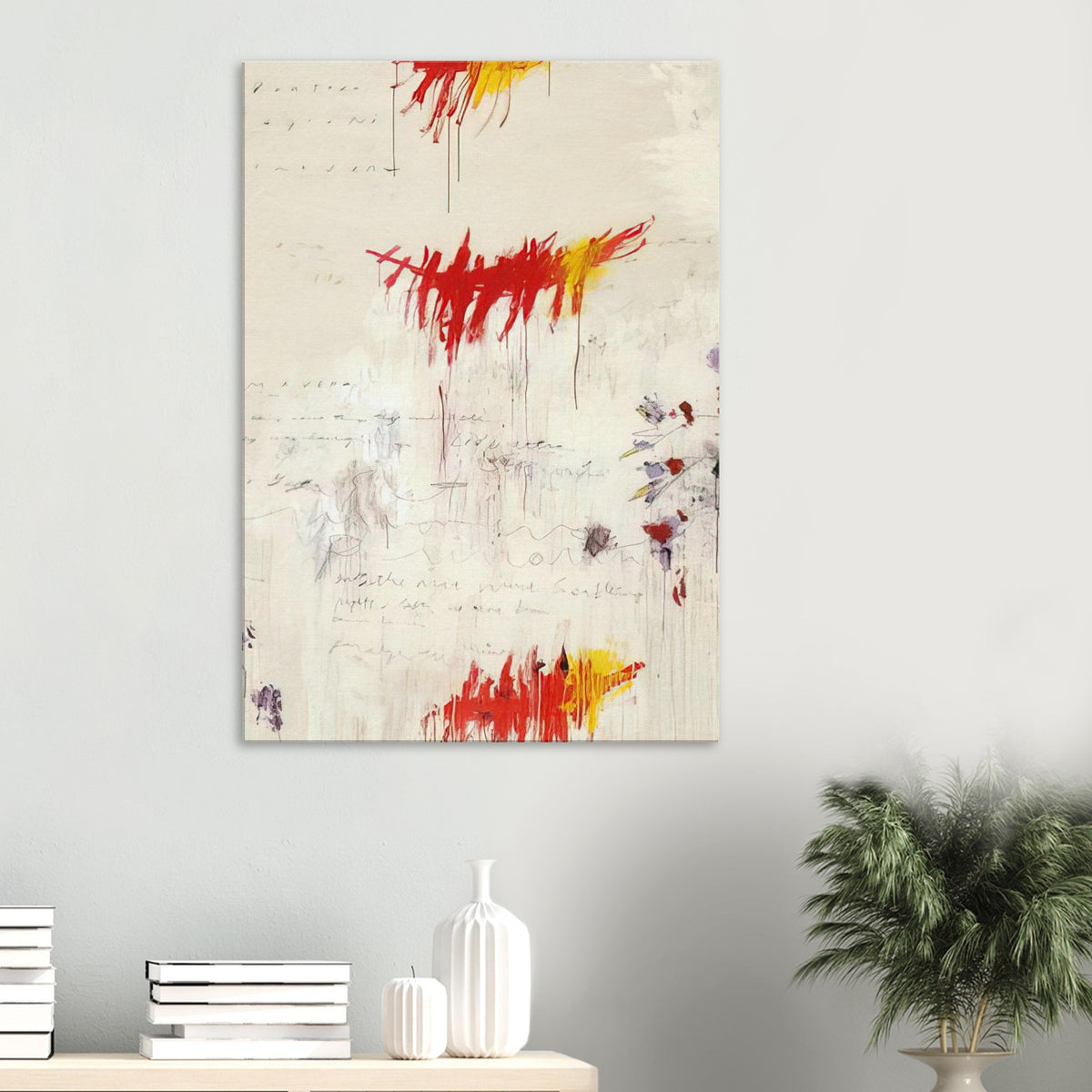 Quattro Stagioni I. Primavera by Cy Twombly, canvas print, vibrant red and yellow brushstrokes with delicate purple and green