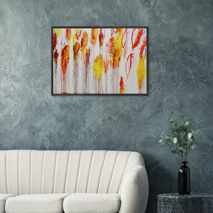 Lepanto, Part XII by Cy Twombly framed art print; featuring vibrant golden-yellow and orange brushstrokes, fiery red and crimson accents.