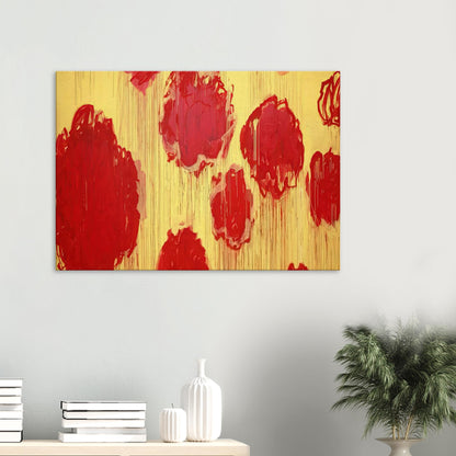 Untitled (Peonias Series) by Cy Twombly canvas print: This striking composition features vivid red and crimson forms against a radiant golden-yellow background.