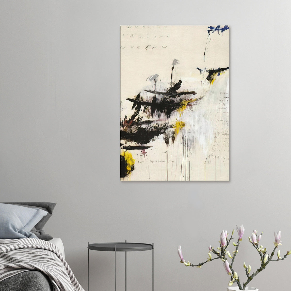 Quattro Stagioni I. Inverno by Cy Twombly, canvas print, bold black brushstrokes, flowing paint drips
