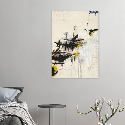Quattro Stagioni I. Inverno by Cy Twombly, canvas print, bold black brushstrokes, flowing paint drips