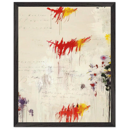 Quattro Stagioni I. Primavera by Cy Twombly, framed art print, energetic red and yellow brushstrokes, subtle purple and green details, 60x80 cm (24x32 in), black frame