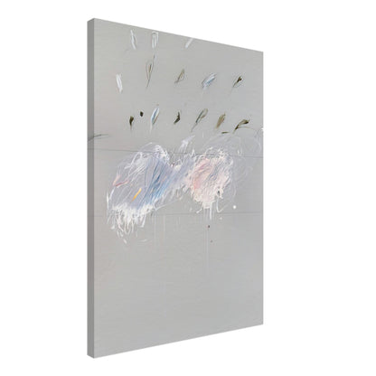 Nine Discourses on Commodus, Part VI by Cy Twombly, canvas print, soft gray background with delicate white brushstrokes, subtle blue, 50x70 cm (20x28 in)