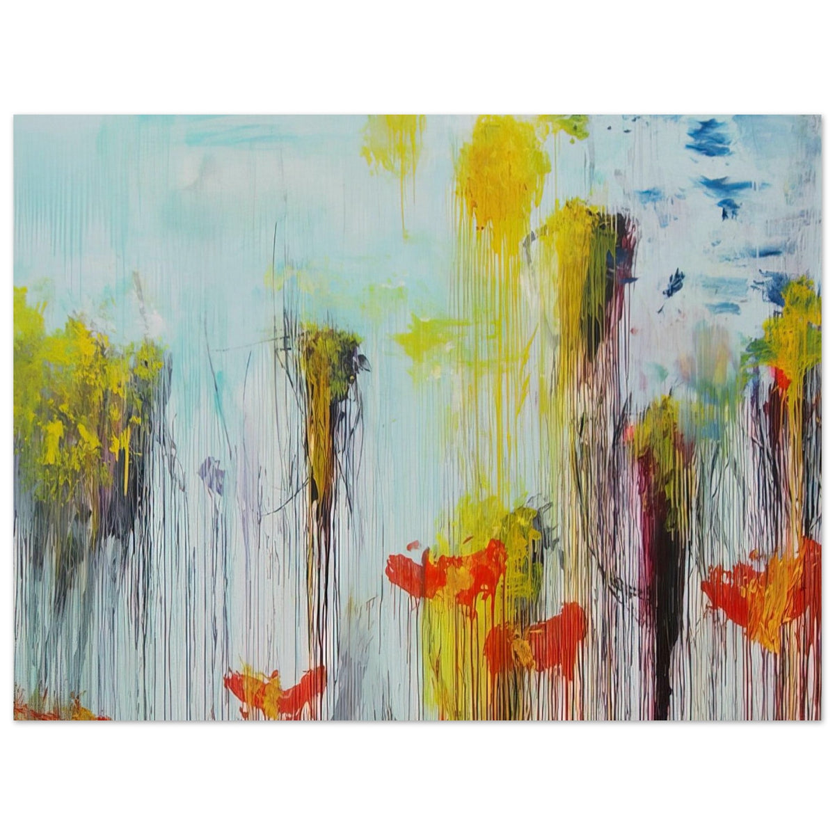 Lepanto, Part VII by Cy Twombly poster, 100 × 150 cm / 40 × 60 in: This expressive composition features a luminous pale blue background layered with vivid yellow….