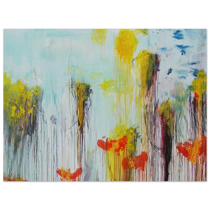 Lepanto, Part VII by Cy Twombly poster, 100 × 150 cm / 40 × 60 in: This expressive composition features a luminous pale blue background layered with vivid yellow….