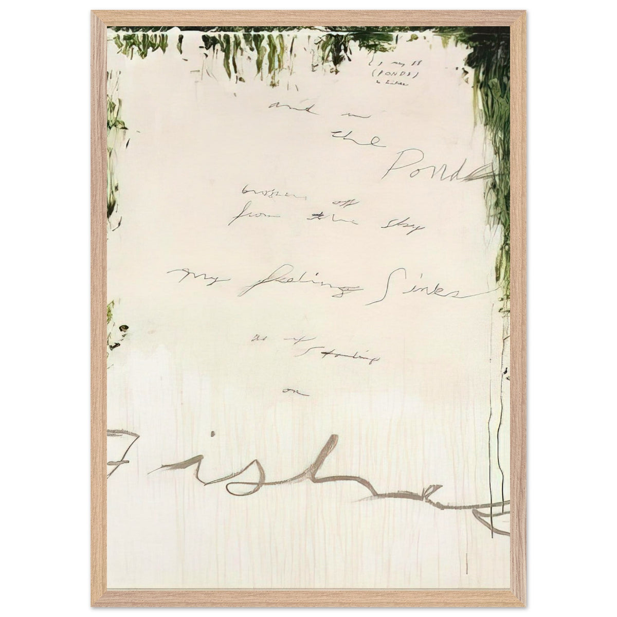 Untitled (A Painting in Nine Parts), Part I by Cy Twombly, framed art print, pale, open central field surrounded by expressive dark green, 60x80 cm (24x32 in), black frame