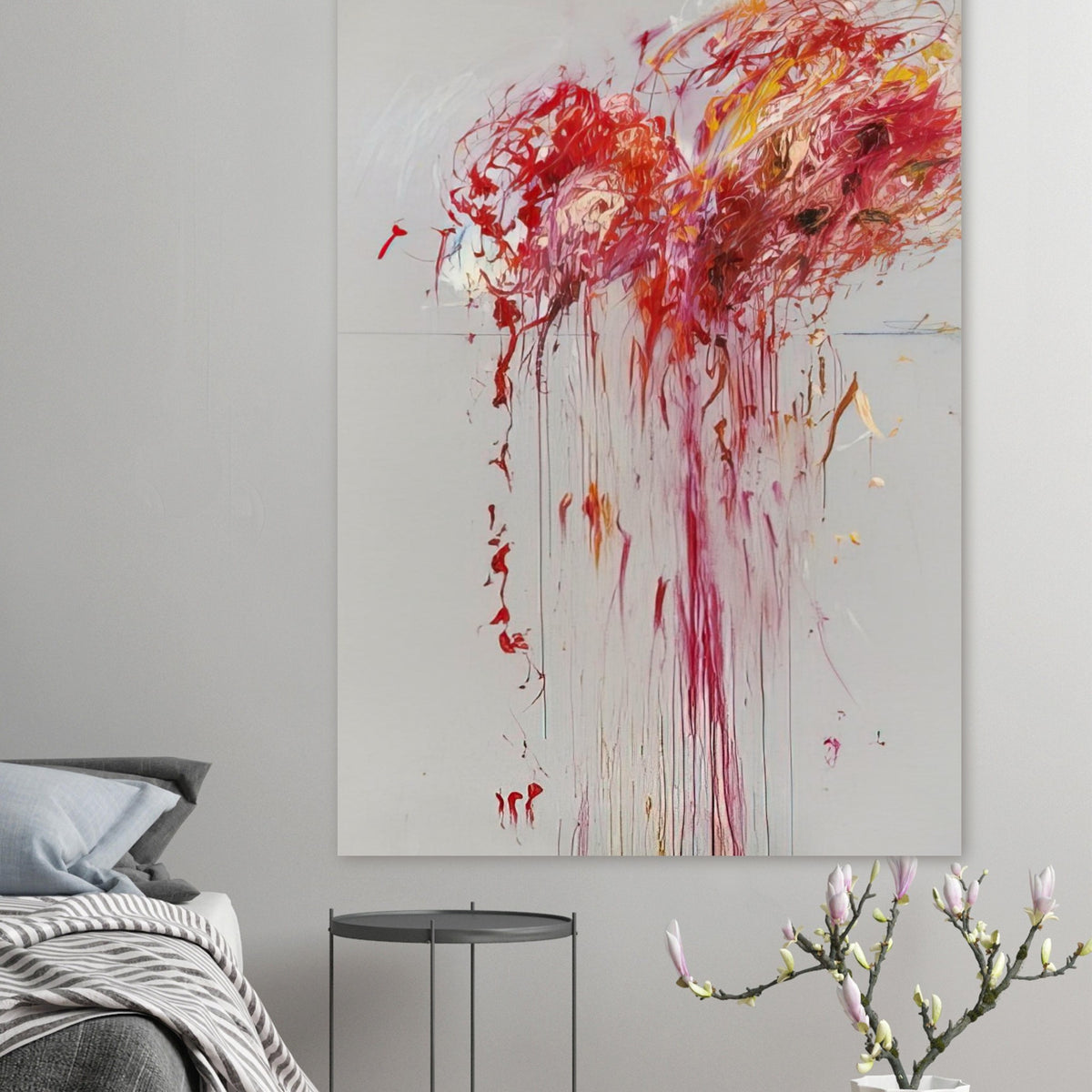 Nine Discourses on Commodus, Part VIII by Cy Twombly, poster, explosive red and crimson brushstrokes, vibrant pink and orange