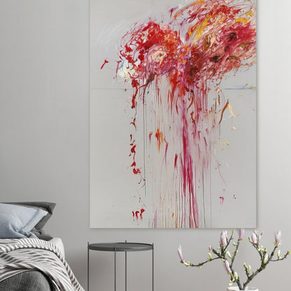 Nine Discourses on Commodus, Part VIII by Cy Twombly, poster, explosive red and crimson brushstrokes, vibrant pink and orange