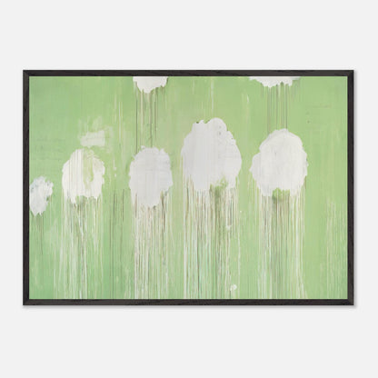 Untitled (Peony Blossom Painting) by Cy Twombly framed art print; featuring delicate white peony blossoms against a soft, luminous green background.