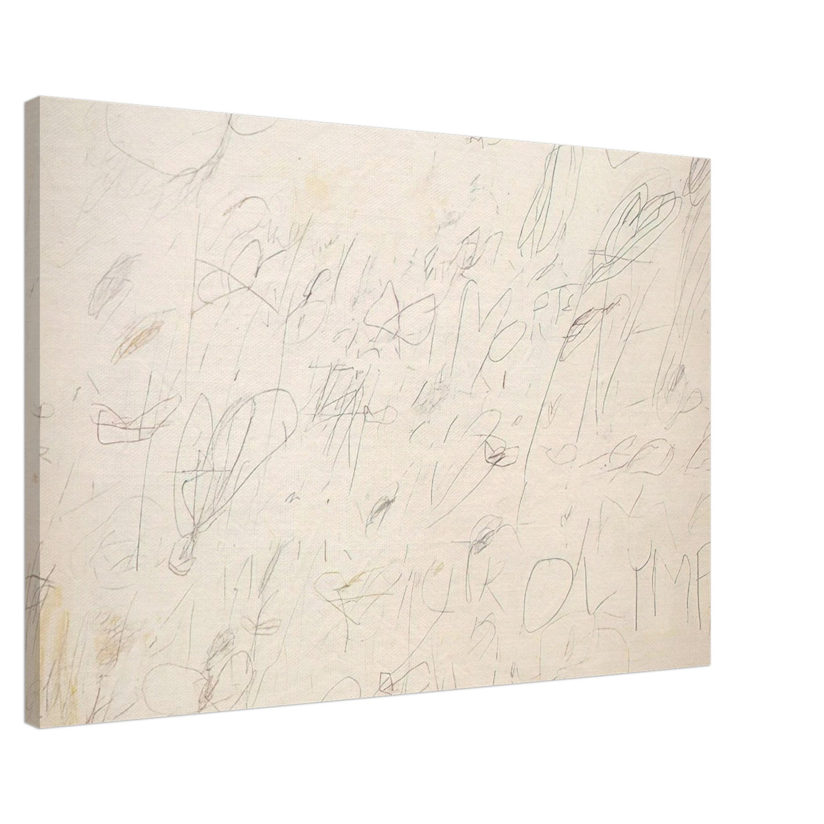 Olympia by Cy Twombly canvas print, 50 × 75 cm / 20 × 30 in: a pale ivory background layered with delicate graphite-like lines, spontaneous scribbles….