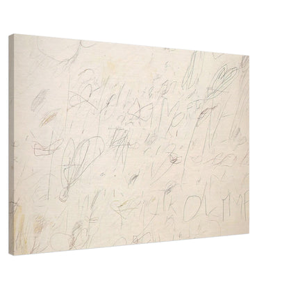 Olympia by Cy Twombly canvas print, 50 × 75 cm / 20 × 30 in: a pale ivory background layered with delicate graphite-like lines, spontaneous scribbles….