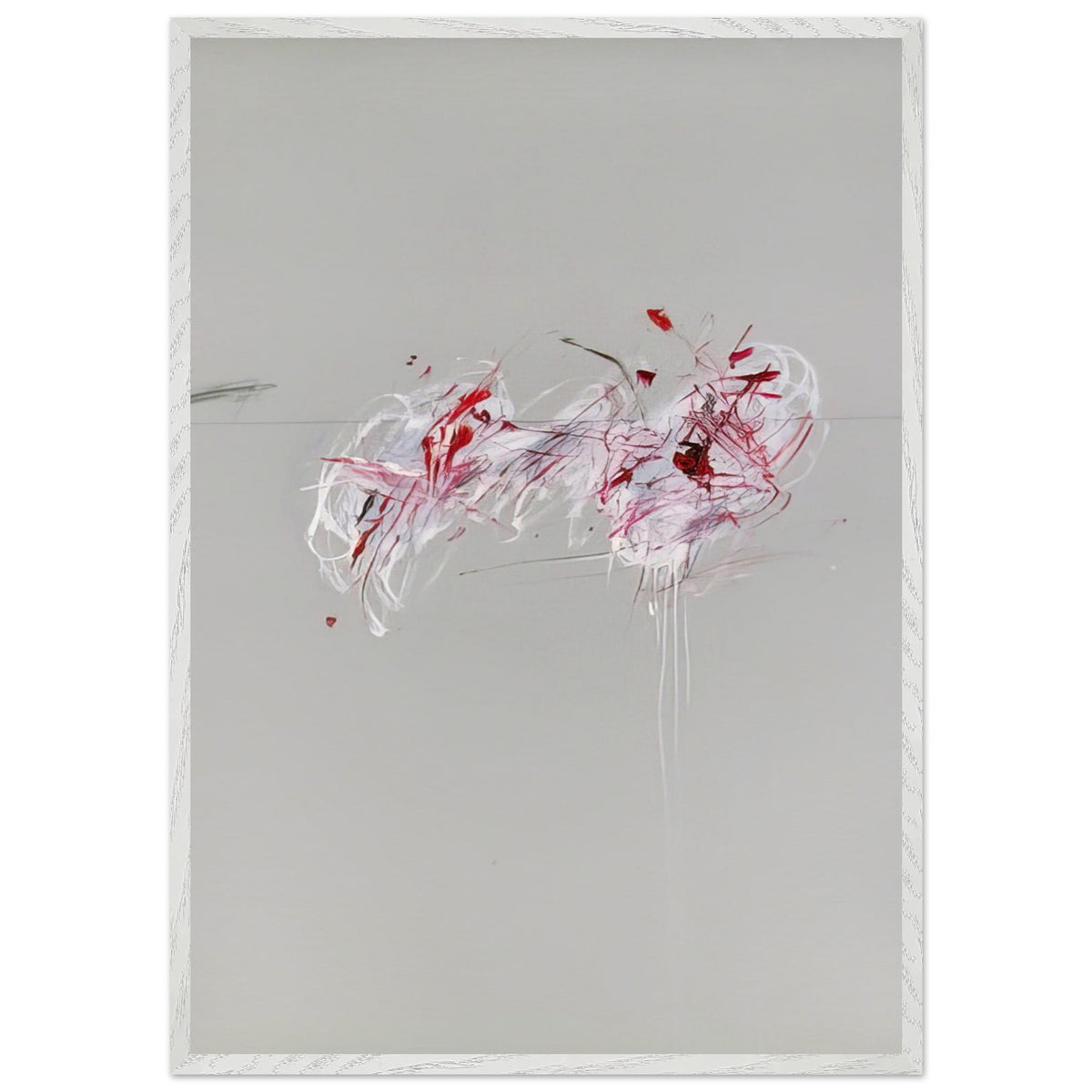Nine Discourses on Commodus, Part II by Cy Twombly, framed art print, 40x50 cm / 16x20″, White frame; a restrained gray background, expressive red and crimson forms