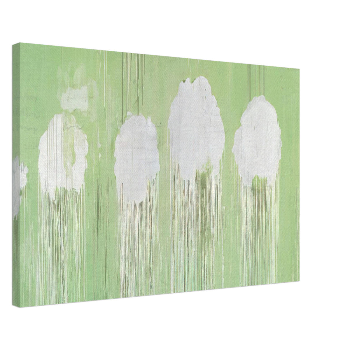 Untitled (Peony Blossom Painting) by Cy Twombly canvas print, 70 × 100 cm / 28 × 40 in: soft white, cloud-like blossom forms against a pale green background.