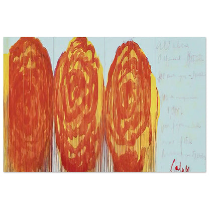 The Rose (II) by Cy Twombly poster, 30 × 40 cm / 12 × 16 in: This expressive composition features three large, rose-inspired forms rendered in vivid shades of red….