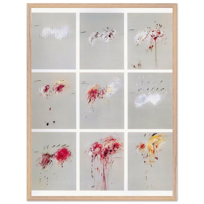 Nine Discourses on Commodus by Cy Twombly, framed art print, nine individual panels distinguished by muted gray backgrounds, 50x70 cm (20x28 in), black frame