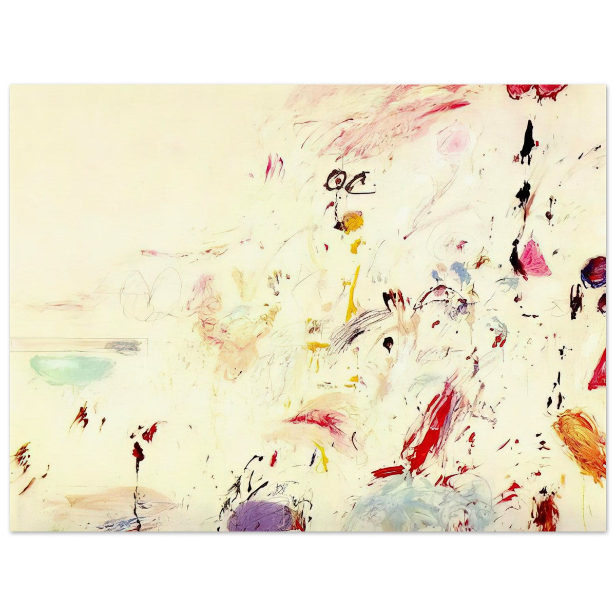 Bay of Naples by Cy Twombly poster, 50 × 70 cm / 20 × 28 in: a luminous cream background, delicate pencil-like marks, and spontaneous brushstrokes in red, pink….
