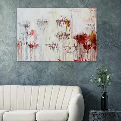 Lepanto, Part IX by Cy Twombly poster: This expressive composition features an expansive pale background covered with delicate black lines….