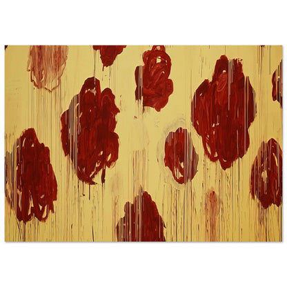Untitled (Blooming, A Scattering of Blossoms & Other Things) by Cy Twombly poster, 30 × 40 cm / 12 × 16 in: This expressive composition features bold crimson and burgundy forms scattered across a luminous….