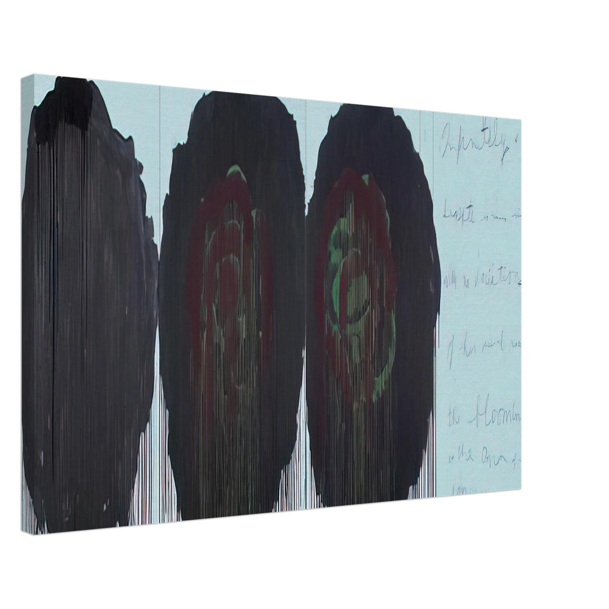 The Rose (V) by Cy Twombly canvas print, 70 × 100 cm / 28 × 40 in: This striking composition features three large, rose-inspired forms dominated by black, burgundy….