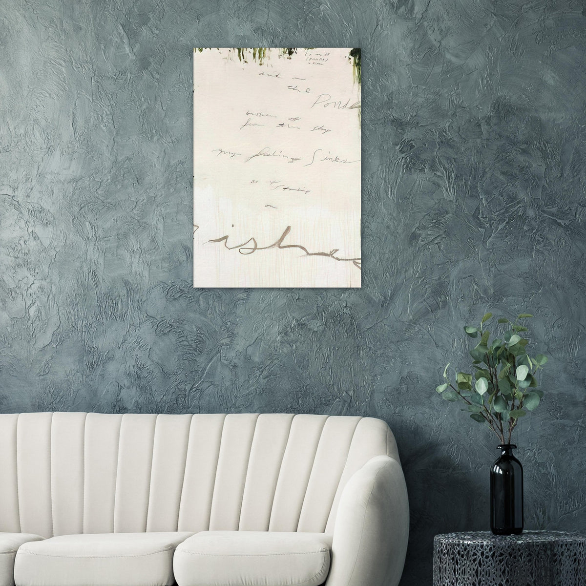 Untitled (A Painting in Nine Parts), Part I by Cy Twombly, canvas print, expansive pale background, delicate handwritten inscriptions
