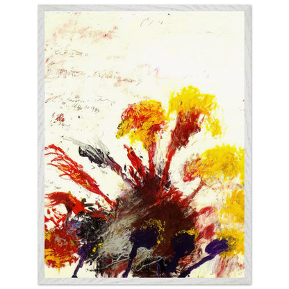 Summer Madness by Cy Twombly, framed art print, energetic red and crimson brushstrokes with bright yellow, orange, 60x80 cm (24x32 in), black frame