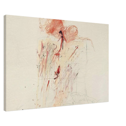 Death of Pompey (Rome) by Cy Twombly canvas print, 70 × 100 cm / 28 × 40 in: expressive red and reddish-orange gestures across a warm, pale background….