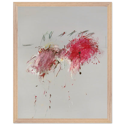 Nicola's Irises by Cy Twombly, framed art print, 40x50 cm / 16x20″, White frame; sweeping red and crimson brushstrokes, delicate pink accents, cool blue details