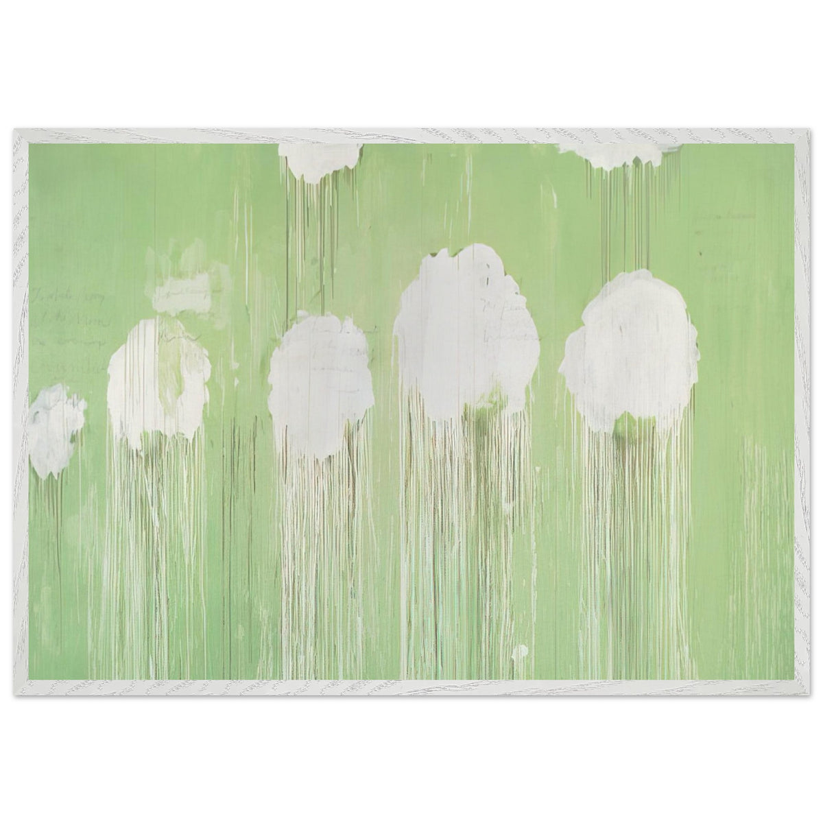 Untitled (Peony Blossom Painting) by Cy Twombly framed art print; featuring delicate white peony blossoms against a soft, luminous green background; size 60 × 90 cm (24 × 36 in); wood frame.