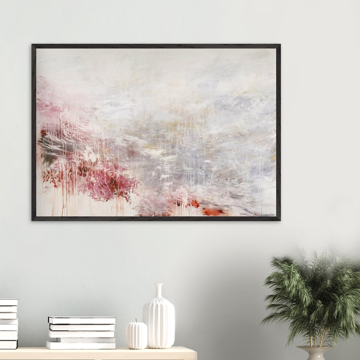 Hero and Leander (To Christopher Marlowe) [Rome] by Cy Twombly framed art print; featuring delicate washes of white, soft pink, dusty rose, and muted gray.