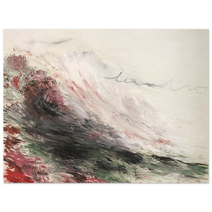 Hero and Leandro (A Painting in Four Parts) Part I by Cy Twombly poster, 75 × 100 cm / 30 × 40 in: This atmospheric composition features sweeping brushstrokes in white, pale gray, muted pink, deep green….