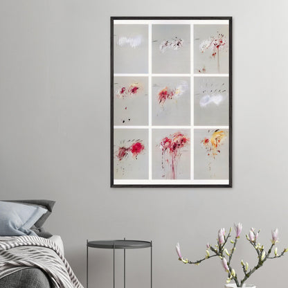 Nine Discourses on Commodus by Cy Twombly, framed art print, nine individual panels distinguished by muted gray backgrounds