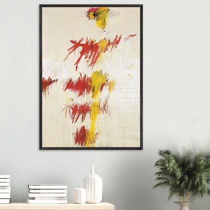 Quattro Stagioni II. Primavera by Cy Twombly, framed art print, energetic red and crimson brushstrokes, luminous yellow accents
